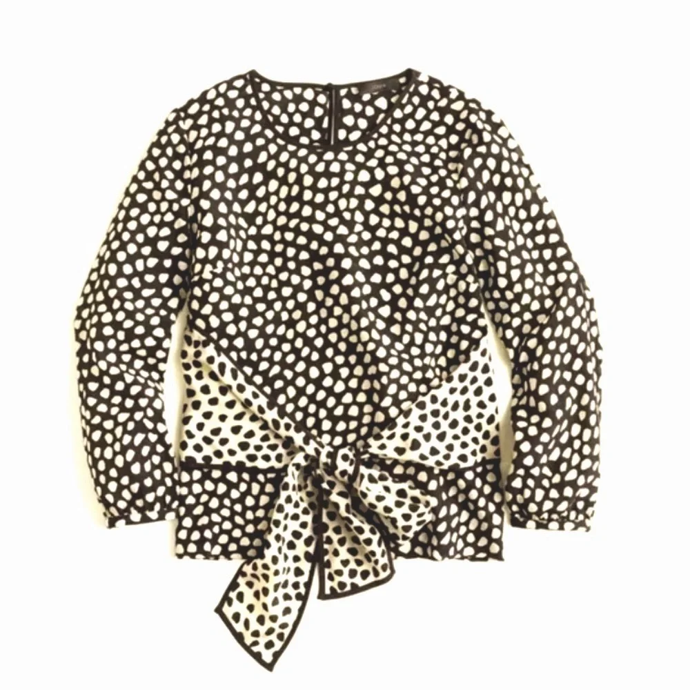 J. Crew Silk Black and Cream Pebble Print Polka Dot Blouse